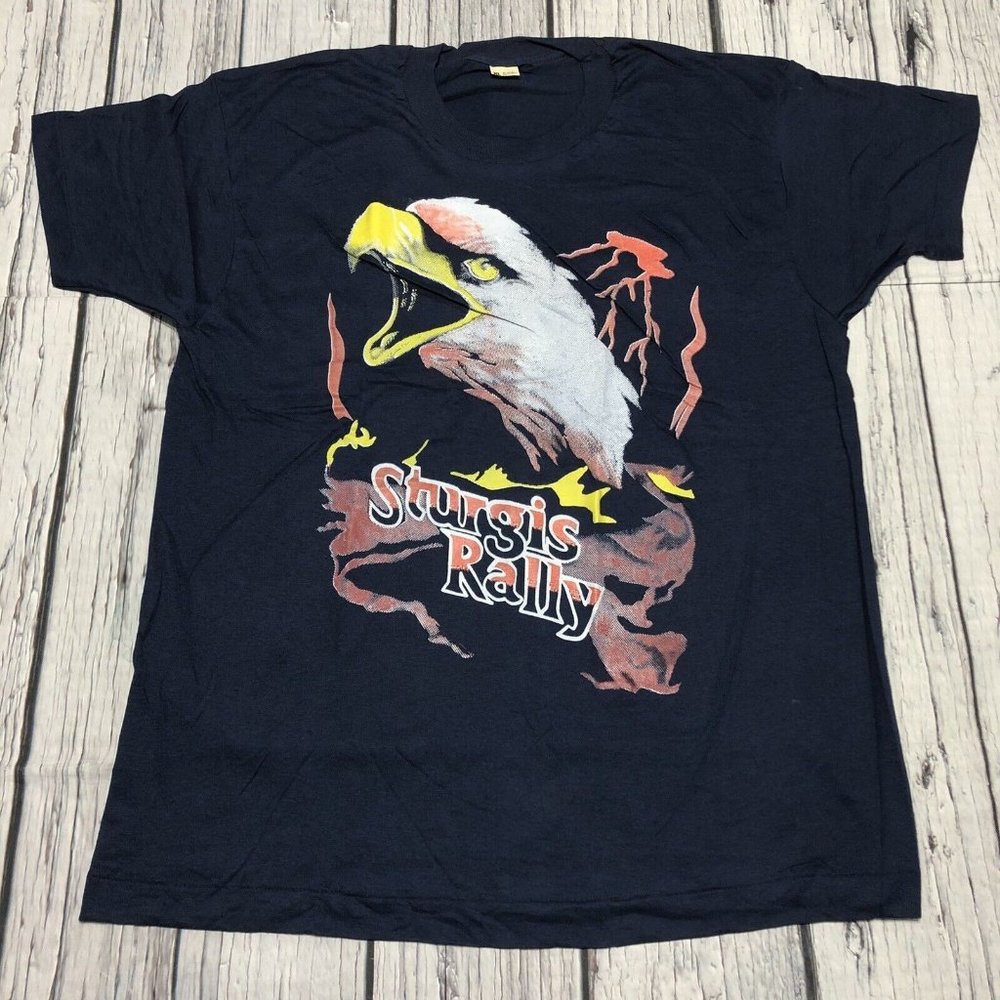 VTG Dead Stock Sturgis Rally Bald Eagle Lighting Blue T-Shirt SS Size L/XL Rare